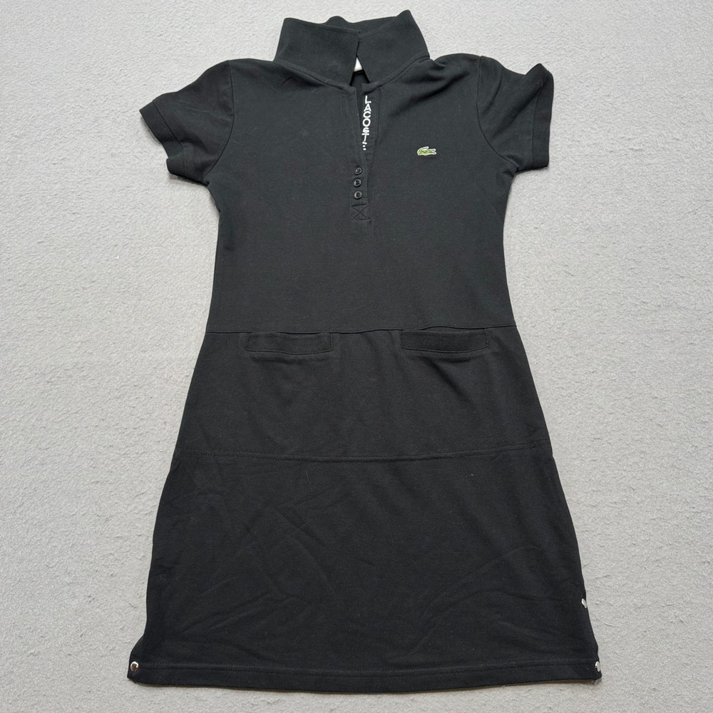 Lacoste x Michael Young Polo Dress Womens 36 Black Plastic Short Sleeve Athletic